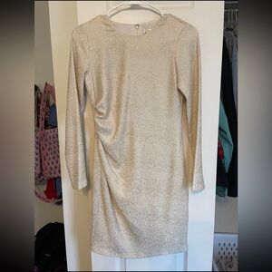 Shoshanna Gold Fleck Ruched LS Mini Dress 0 0052